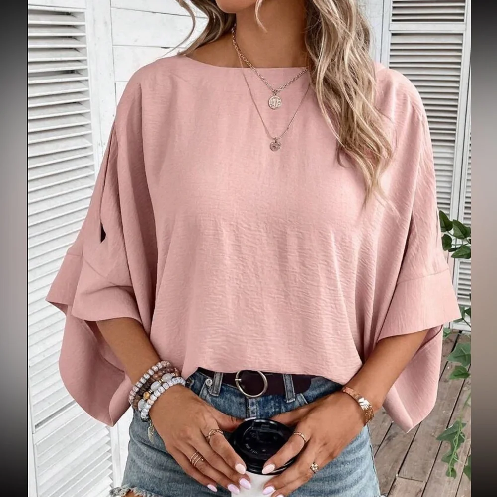 Oversized Cut Out Cold Shoulder Top Blouse Shirt - Picture 3 of 6